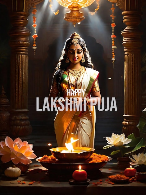 Photo bonne lakshmi puja modèle de conception de bannière du festival religieux indien