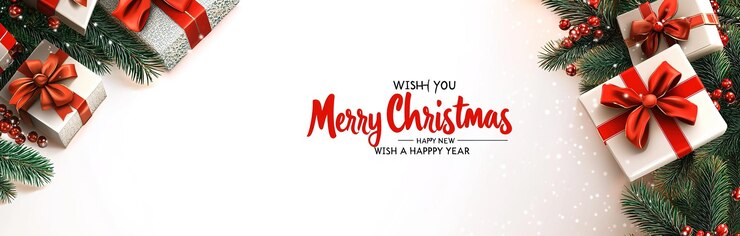 Photo bonne noël et bonne année, bannière de promotion avec décoration festive