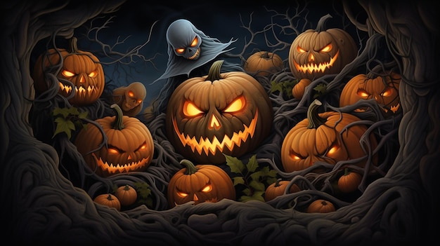 Bonne nuit d'Halloween dans un fond d'illustration de fête fantastique