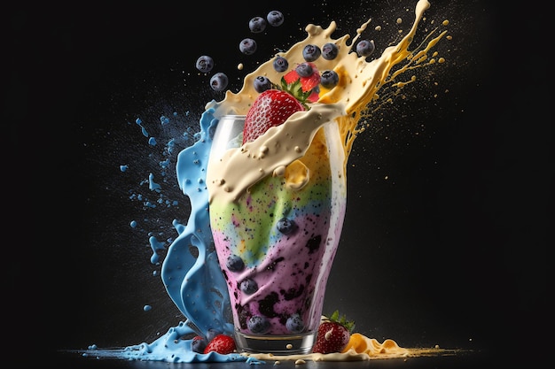 Une bonne nutrition smoothie freshes splash Smoothies aux fruits mélangés aliments écologiques mode de vie sain Couleurs mélangées lumineuses verres et mélangeurs