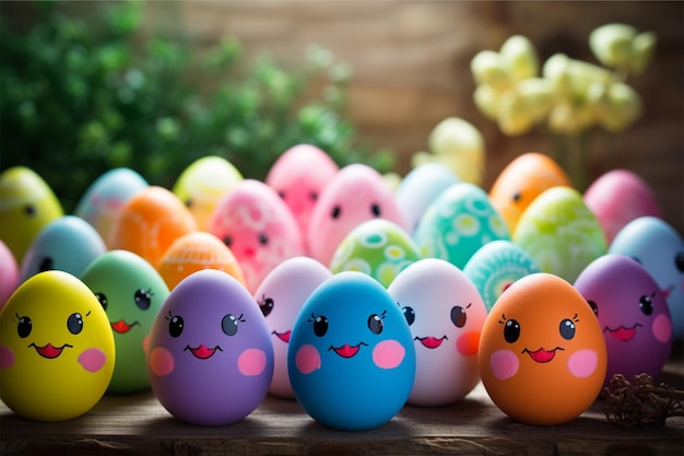 Bonne Pâques avec beaucoup de beaux œufs de Pâques colorés