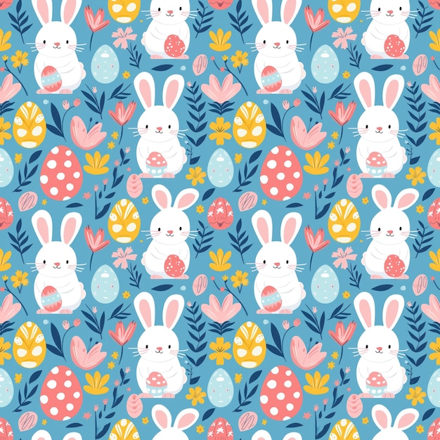 Bonne Pâques motif homogène Hand drah Arrière-plan de Pâques avec des œufs colorés et des lapins de Pâques haute résolution pour vos papiers peints et imprimables IA générative