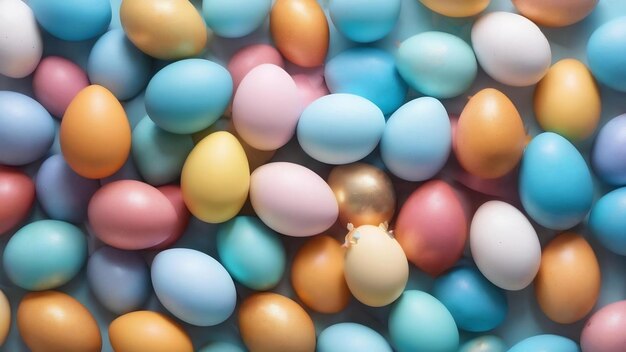 Bonne Pâques œufs de Pâques colorés sur fond bleu pastel et blanc
