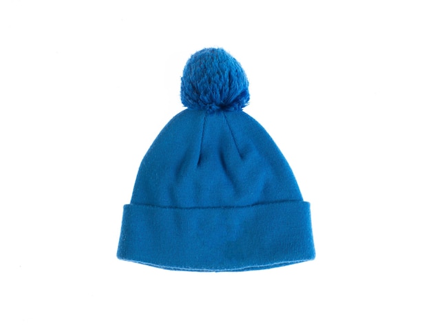 Bonnet de laine sport bleu isolé sur fond blanc