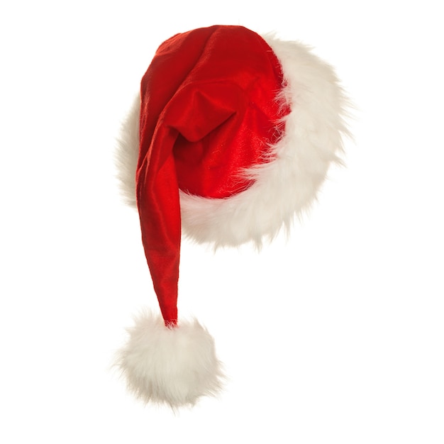 Bonnet de Noel rouge avec fourrure blanche isolé sur fond blanc