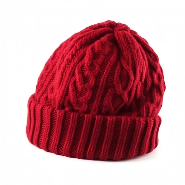 Un bonnet en tricot rouge avec une bande noire.