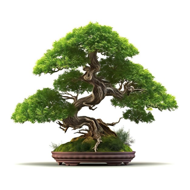 Bonsai dans un pot isolé sur un fond blanc