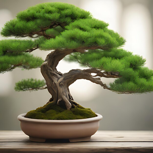 Photo un bonsai est assis sur une table