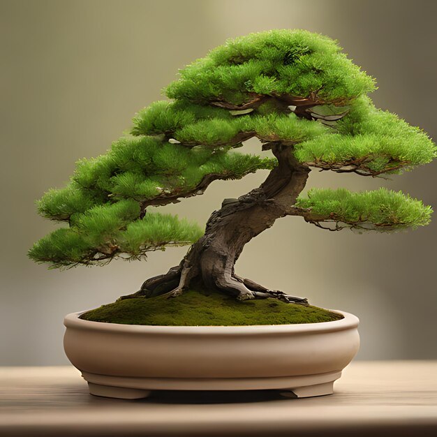 un bonsai est représenté dans un pot blanc