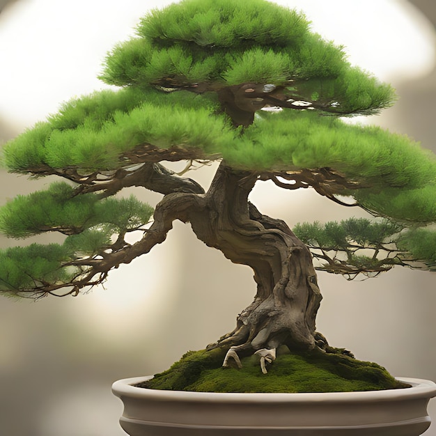 un bonsai avec un fond blanc et un fond brun