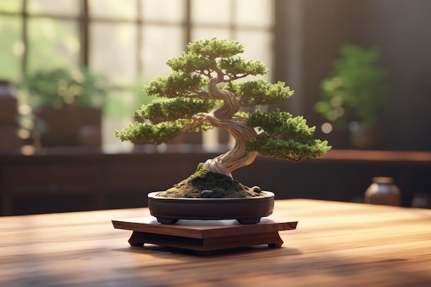 un bonsai miniature sur une table