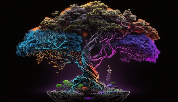 Photo bonsaï rougeoyant illustration arbre image ai générateur art