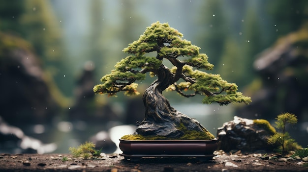 Photo un bonsaï sur une table en bois