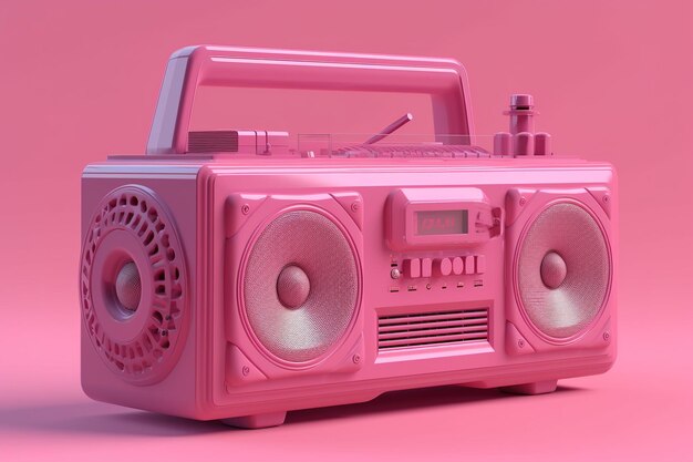 un boombox en rose avec une radio perchée sur le dessus