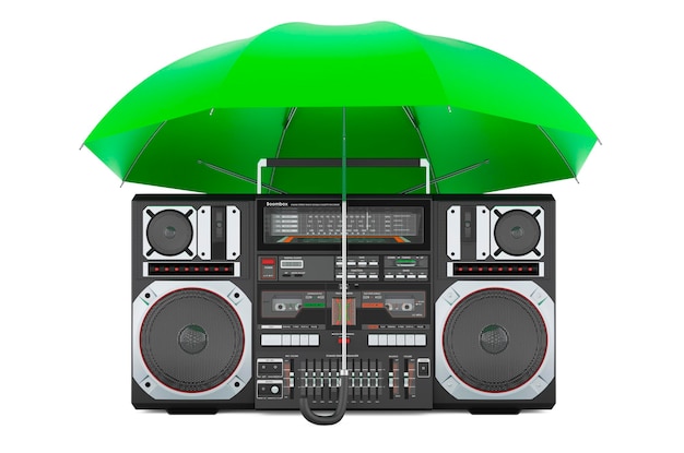 Boombox sous parapluie rendu 3D