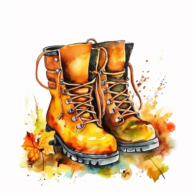 Boots d'automne à aquarelle à fond blanc