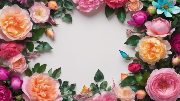 Photo bord coloré de fleurs fait de rose de pioie