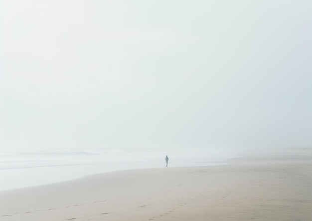 Bord de mer mystique Mer calme et sereine avec un brouillard enchanteur sur la plage Generative Ai