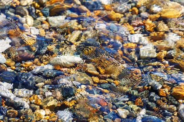 Bord de mer. plage de galets aux eaux claires. photo de haute qualité