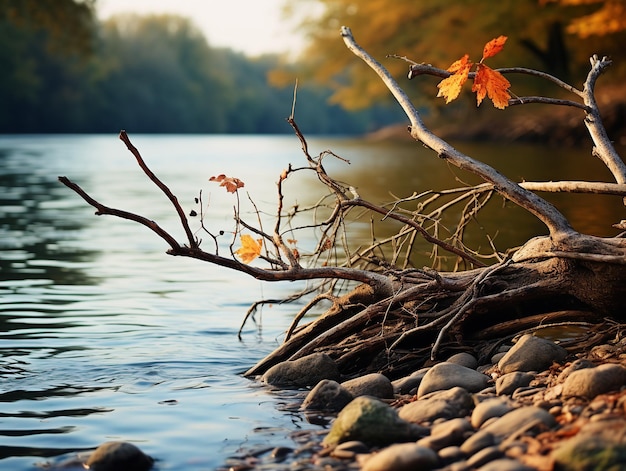 Bord de rivière paisible avec l'automne