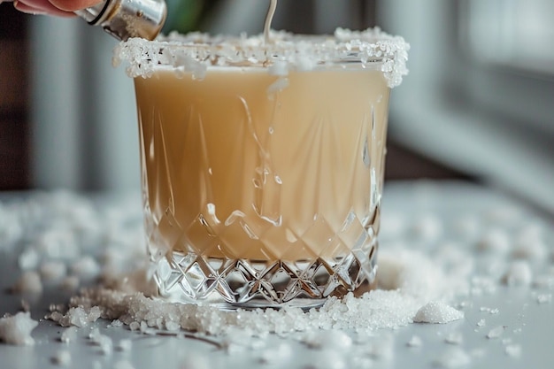 Le bord salé d'un verre préparé pour une margarita