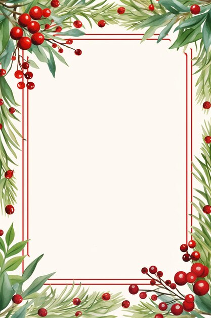 une bordure d'aquarelle de Noël avec des baies de holly et des feuilles vertes générative ai