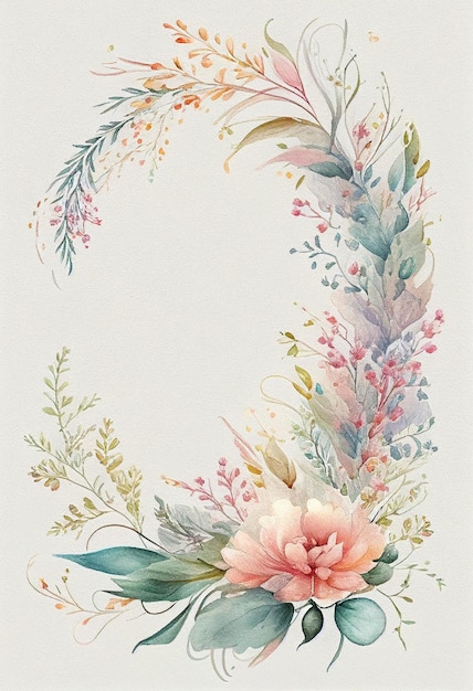 Bordure aquarelle rose fleurs fond avec un espace pour la conception de mariage de texte AI générative