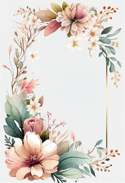 Bordure aquarelle rose fleurs fond avec un espace pour la conception de mariage de texte AI générative