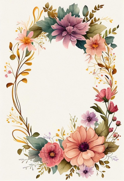 Bordure aquarelle rose fleurs fond avec un espace pour la conception de mariage de texte AI générative