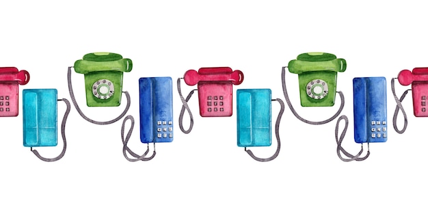 Bordure aquarelle avec des téléphones rétro