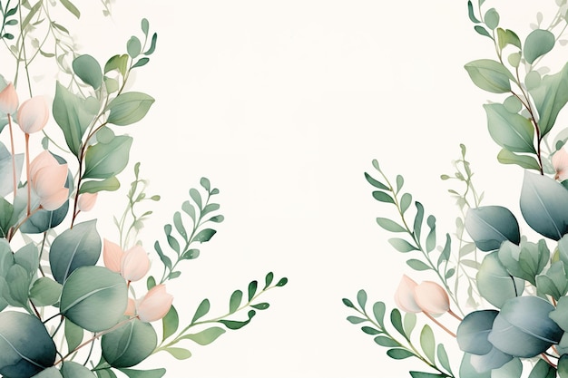 Bordure de cadre floral aquarelle avec des feuilles et des roses