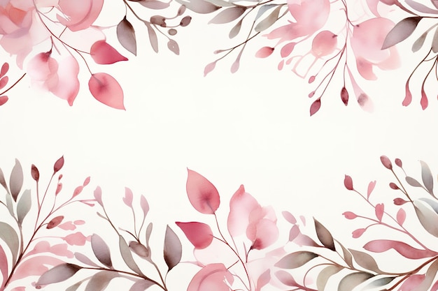 Bordure de cadre floral aquarelle avec des feuilles et des roses