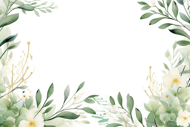 Bordure de cadre floral aquarelle avec des feuilles et des roses