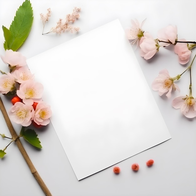 Bordure de cadre floral en papier blanc vierge