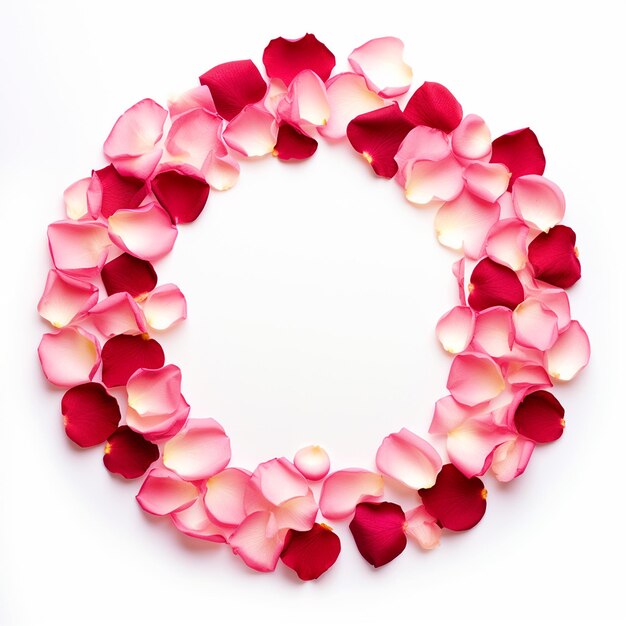Photo bordure circulaire de pétales de fleurs roses sur fond isolé