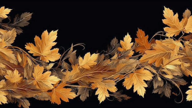 Bordure élégante de feuilles brunes et dorées d'automne AI générative