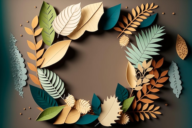 Bordure de feuille d'artisanat en papier dans le style plat de la saison d'hiver. Généré par l'IA