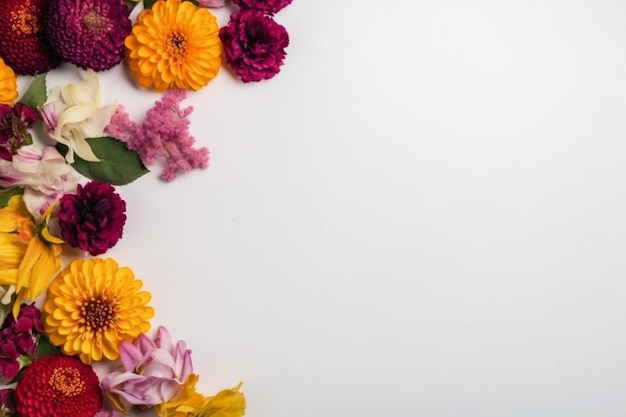 Une bordure de fleurs colorées sur fond blanc