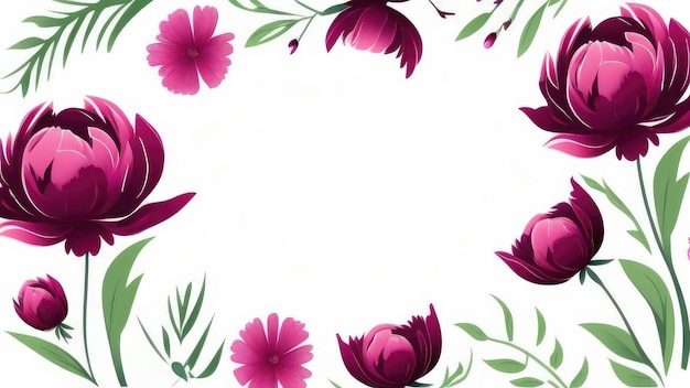 une bordure de fleurs avec des fleurs roses et violettes sur un fond blanc