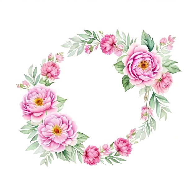 Bordure de fleurs de peinture aquarelle photo Cadre d'angle floral rose avec pivoine rose hortensia