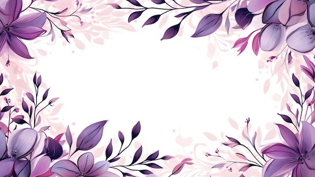 une bordure de fleurs roses et violettes avec un fond blanc Résumé fond de feuillage couleur lavande