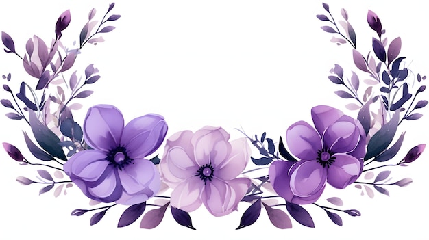 Bordure de fleurs violettes aquarelle