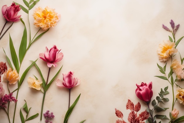 Une bordure florale colorée avec des fleurs sur fond blanc