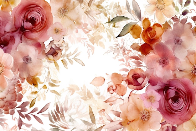 Une bordure florale colorée avec un fond aquarelle Résumé aquarelle fleurs fond d'art