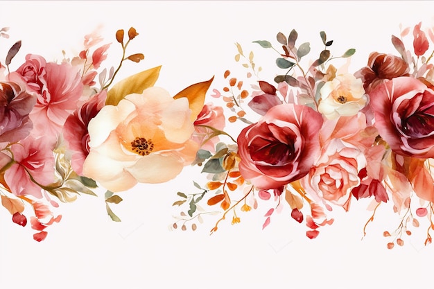Une bordure florale colorée avec un fond aquarelle Résumé aquarelle fleurs fond d'art