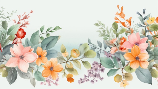 Une bordure florale avec des fleurs orange et des feuilles vertes.