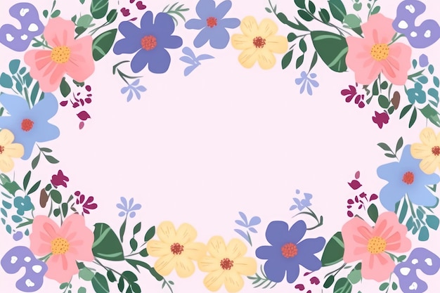 Une bordure florale avec des fleurs en rose et bleu.