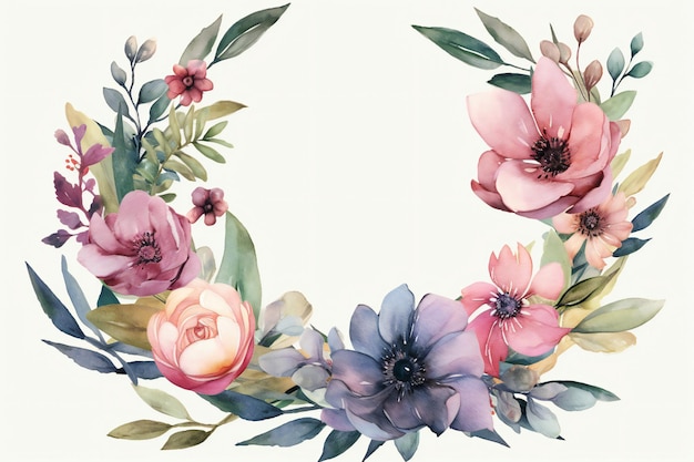 Une bordure florale avec des fleurs roses et bleues.