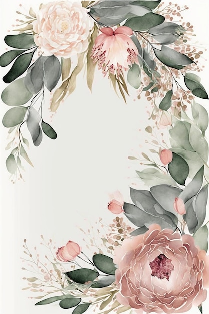 Une bordure florale avec des fleurs roses et des feuilles vertes.