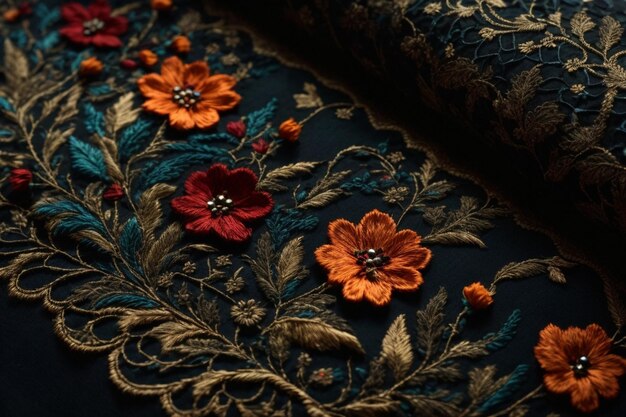 Bordure florale noire foncée de broderie de dentelle indienne pour fashionar c